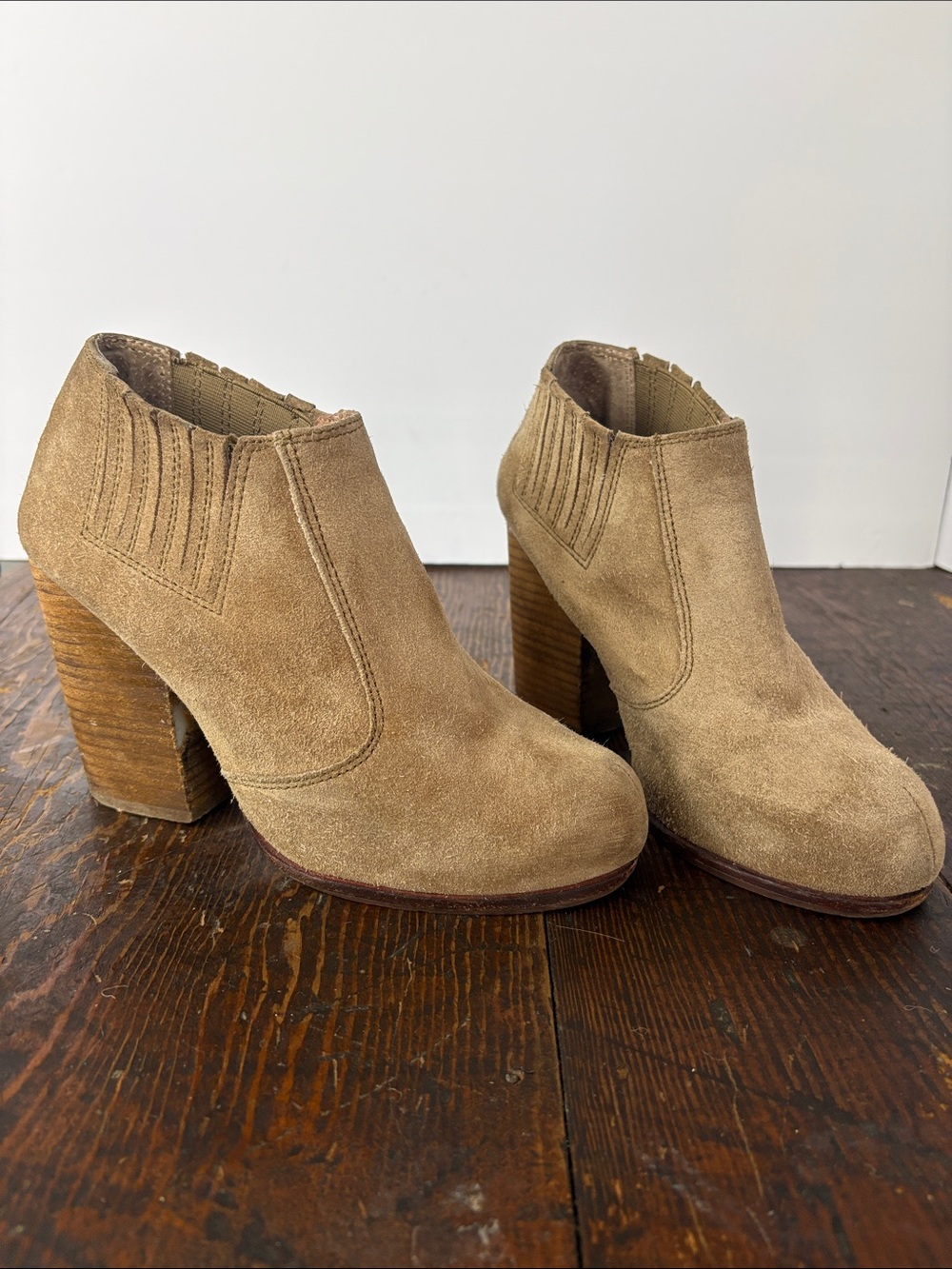 Jeffrey Campbell Yorktown Havana Last Tan Suede Stacked Heel Ankle Booties 8